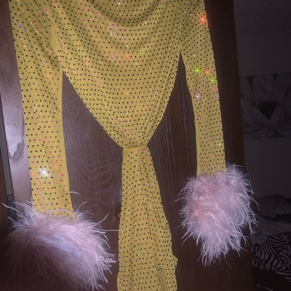 House of CB Yellow Bell Sleeve Prom Dress
